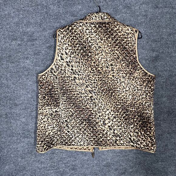 Tanjay Quilted Vest Womens Sz 16 Gold Black Leopard Print Zip Up Y2K Safari Wild - Picture 4 of 8